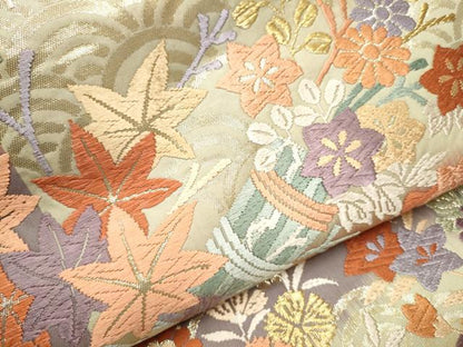 平和屋着物▼六通柄袋帯 唐織 草花文 金糸 正絹 逸品 CAAY9661hy