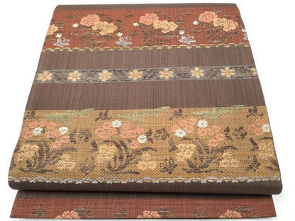 平和屋着物●六通柄袋帯　横段花文　金糸　正絹　逸品　CAAY9699hy