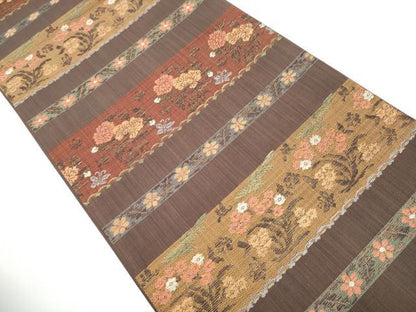 平和屋着物●六通柄袋帯　横段花文　金糸　正絹　逸品　CAAY9699hy