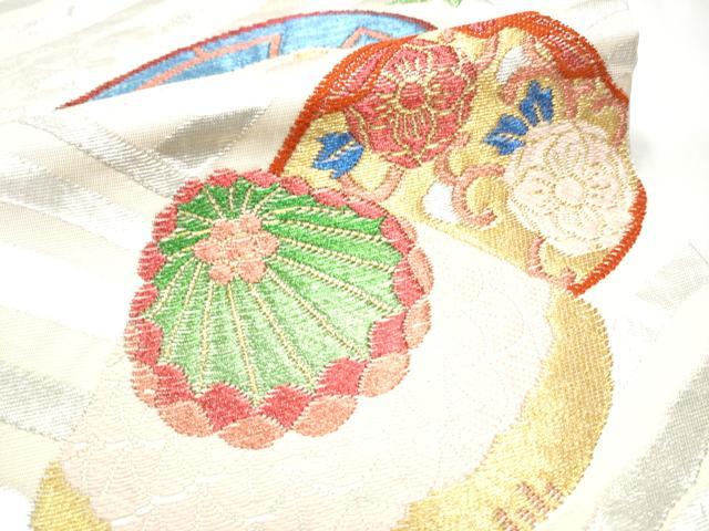平和屋着物●西陣 環美術織物 六通柄 本袋帯 波に貝合文 金銀糸 正絹 逸品 CAAY9728hy