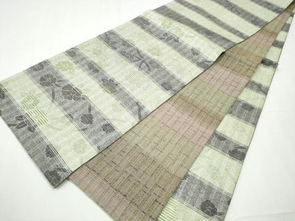 平和屋着物▽スリーシーズン 春夏秋 両面 全通柄袋帯 横段枝花文 金糸 健勝苑扱い 正絹 逸品 CAAY9735hy
