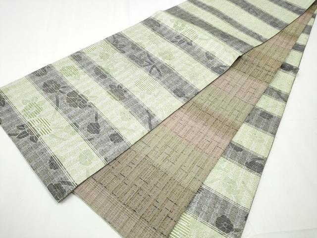 平和屋着物▽スリーシーズン 春夏秋 両面 全通柄袋帯 横段枝花文 金糸 健勝苑扱い 正絹 逸品 CAAY9735hy