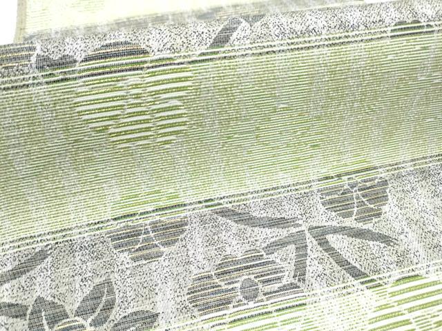 平和屋着物▽スリーシーズン 春夏秋 両面 全通柄袋帯 横段枝花文 金糸 健勝苑扱い 正絹 逸品 CAAY9735hy