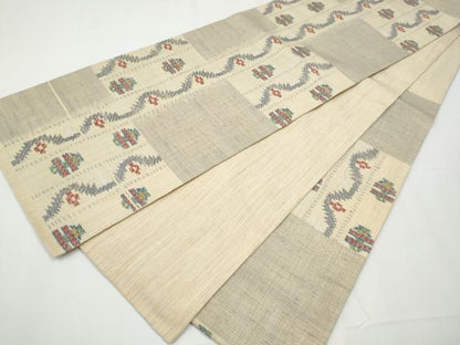 平和屋着物●六通柄袋帯　紬地　幾何学文様　正絹　逸品　CAAY9737hy