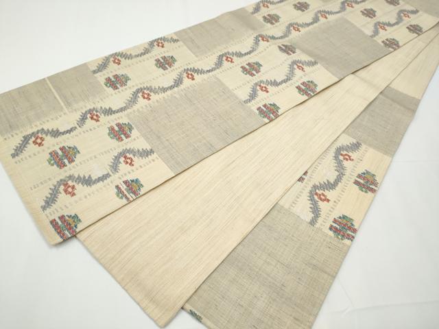 平和屋着物●六通柄袋帯　紬地　幾何学文様　正絹　逸品　CAAY9737hy
