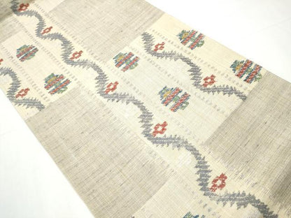 平和屋着物●六通柄袋帯　紬地　幾何学文様　正絹　逸品　CAAY9737hy