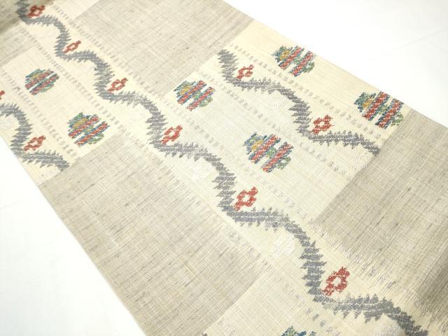 平和屋着物●六通柄袋帯　紬地　幾何学文様　正絹　逸品　CAAY9737hy