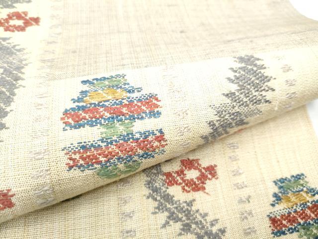 平和屋着物●六通柄袋帯　紬地　幾何学文様　正絹　逸品　CAAY9737hy