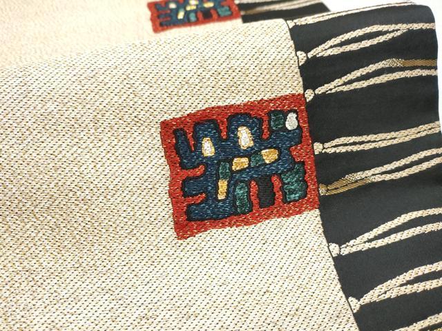 平和屋着物●六通柄袋帯　幾何学文様　黒地　金銀糸　正絹　逸品　CAAY9742hy
