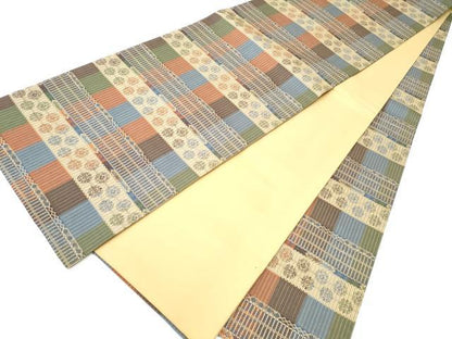 平和屋着物●全通柄袋帯 横段花文 正絹 逸品 CAAY9752hy