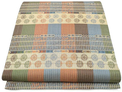 平和屋着物●全通柄袋帯 横段花文 正絹 逸品 CAAY9752hy