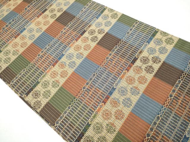 平和屋着物●全通柄袋帯 横段花文 正絹 逸品 CAAY9752hy