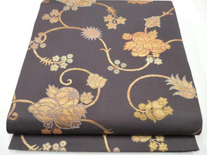 平和屋着物●織物一筋名門 織悦 全通柄 本袋帯 更紗花唐草文 金糸 正絹 逸品 CAAY9770hy