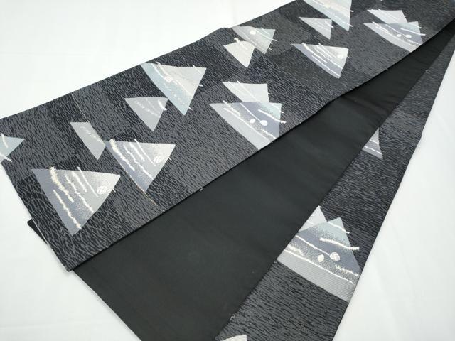 平和屋着物●六通柄袋帯　幾何学文　黒地　銀糸　正絹　逸品　CAAY9771hy