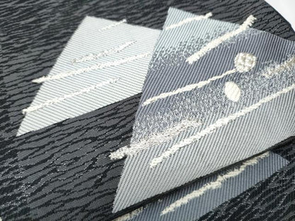 平和屋着物●六通柄袋帯　幾何学文　黒地　銀糸　正絹　逸品　CAAY9771hy