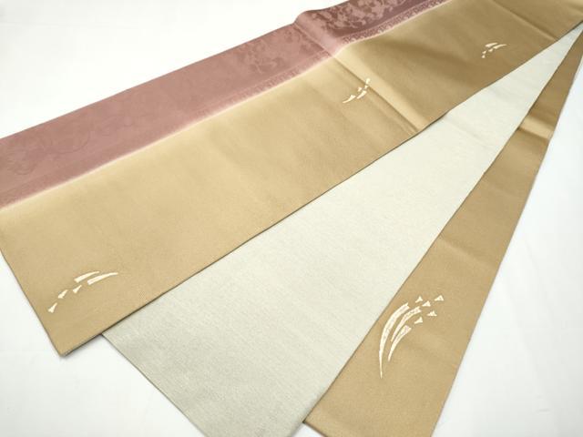 平和屋着物●全通柄袋帯 花唐草吉祥文 黒地 銀糸 正絹 逸品 CAAY9772hy