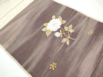 平和屋着物●太鼓柄袋帯 紬地 すくい織 枝花文 金糸 正絹 逸品 CAAY9776hy