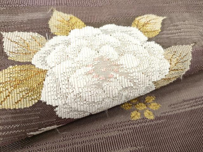 平和屋着物●太鼓柄袋帯 紬地 すくい織 枝花文 金糸 正絹 逸品 CAAY9776hy