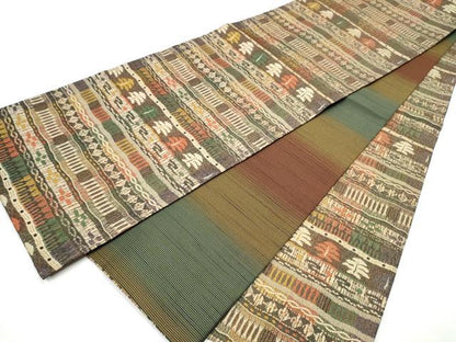 平和屋着物●両面　全通柄袋帯　横段吉祥文　金糸　正絹　逸品　CAAY9786hy
