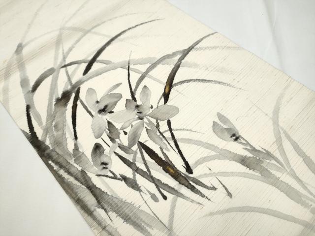 平和屋着物●九寸開き名古屋帯　作家物　手描き　紬地　草花文　金彩　正絹　逸品　CAAY9794hy