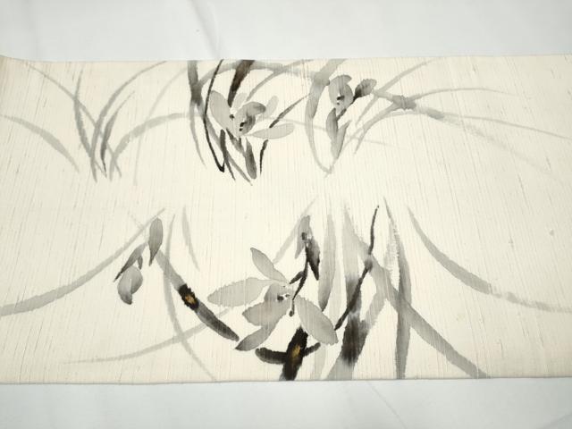 平和屋着物●九寸開き名古屋帯　作家物　手描き　紬地　草花文　金彩　正絹　逸品　CAAY9794hy