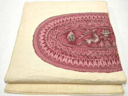 平和屋着物●八寸名古屋帯　一重帯　すくい織　鹿　金糸　正絹　逸品　CAAY9804hy