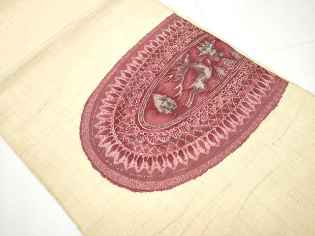 平和屋着物●八寸名古屋帯　一重帯　すくい織　鹿　金糸　正絹　逸品　CAAY9804hy