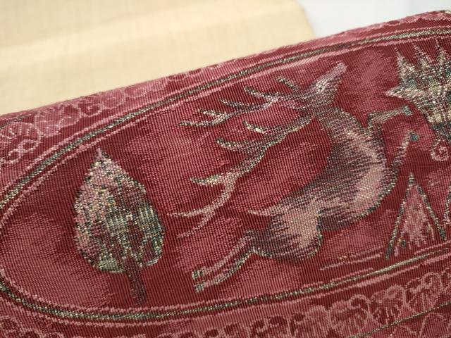 平和屋着物●八寸名古屋帯　一重帯　すくい織　鹿　金糸　正絹　逸品　CAAY9804hy