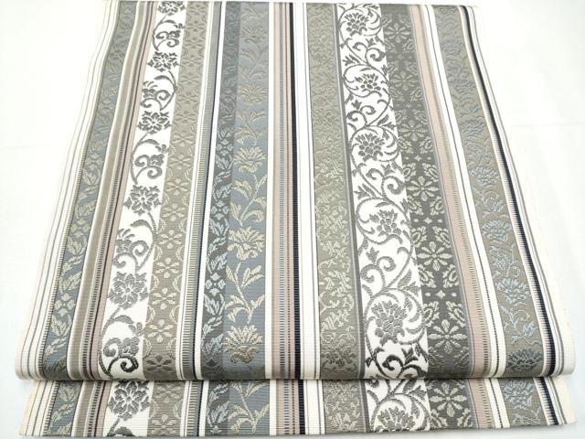 平和屋着物●本場筑前博多織　八寸名古屋帯　花唐草間道　正絹　逸品　CAAY9809hy