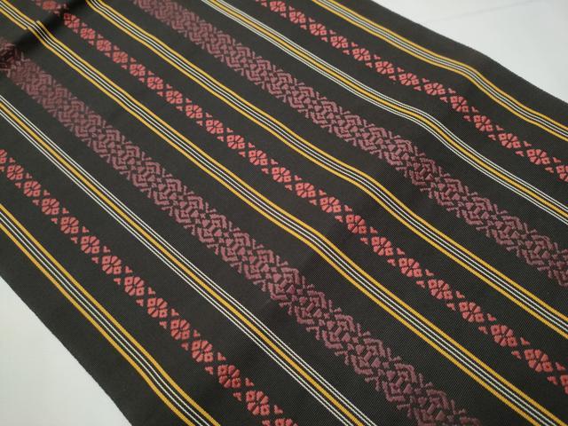 平和屋着物●本場筑前博多織 八寸名古屋帯 献上 黒地 正絹 逸品 CAAY9819hy