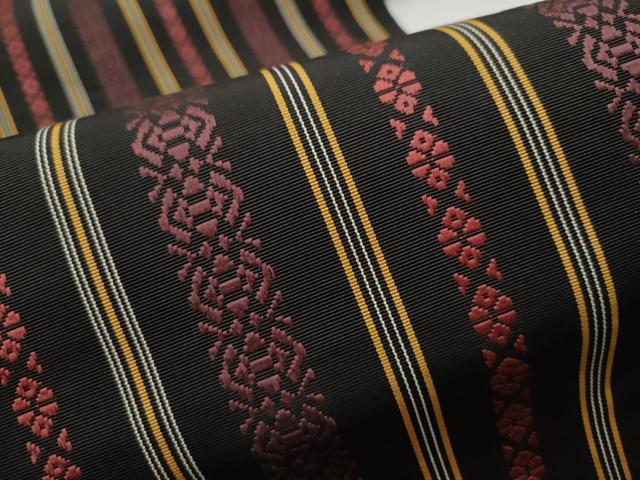 平和屋着物●本場筑前博多織 八寸名古屋帯 献上 黒地 正絹 逸品 CAAY9819hy