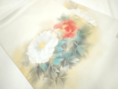 平和屋着物●塩瀬 九寸名古屋帯 牡丹 金彩 正絹 逸品 CAAY9821hy