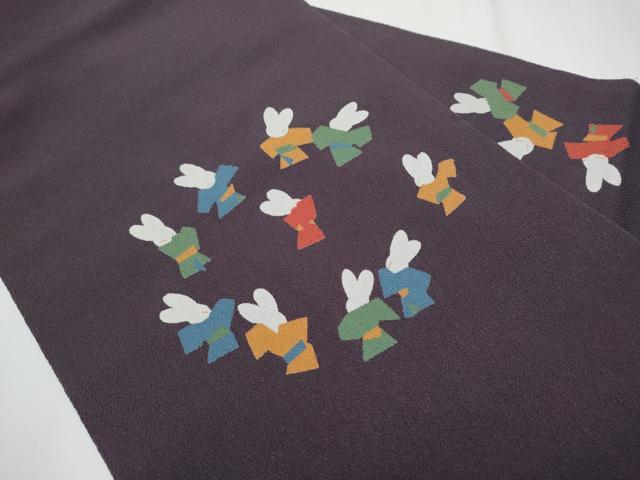 平和屋着物●九寸名古屋帯 型染め 兎 鬼しぼ縮緬 正絹 逸品 CAAY9845hy