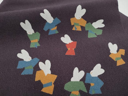 平和屋着物●九寸名古屋帯 型染め 兎 鬼しぼ縮緬 正絹 逸品 CAAY9845hy
