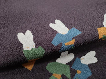 平和屋着物●九寸名古屋帯 型染め 兎 鬼しぼ縮緬 正絹 逸品 CAAY9845hy