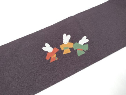 平和屋着物●九寸名古屋帯 型染め 兎 鬼しぼ縮緬 正絹 逸品 CAAY9845hy