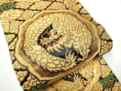 平和屋着物●男性 角帯 龍 金糸 正絹 逸品 CAAY9857hy