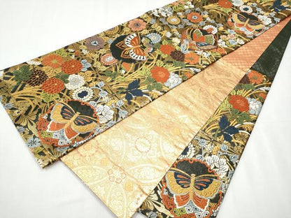 平和屋着物●両面 六通柄袋帯 唐織 花鳥文 金糸 正絹 逸品 CAAY9891hy