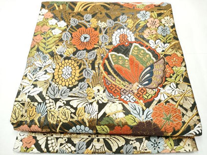 平和屋着物●両面 六通柄袋帯 唐織 花鳥文 金糸 正絹 逸品 CAAY9891hy
