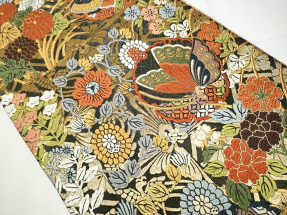 平和屋着物●両面 六通柄袋帯 唐織 花鳥文 金糸 正絹 逸品 CAAY9891hy
