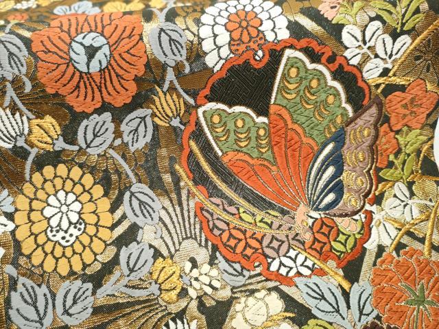平和屋着物●両面 六通柄袋帯 唐織 花鳥文 金糸 正絹 逸品 CAAY9891hy