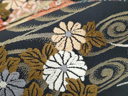 平和屋着物●六通柄袋帯 唐織 扇面流水草花文 金糸 正絹 逸品 CAAY9899hy