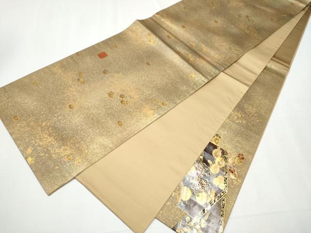 平和屋着物●漆工芸作家　金森一博　太鼓柄袋帯　屏風草花文　金彩　引箔　正絹　逸品　CAAY9904hy