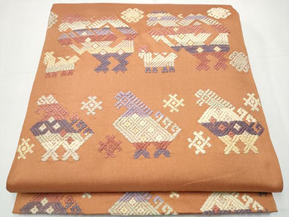 平和屋着物●六通柄 本袋帯 唐織 鳥 正絹 逸品 CAAY9911hy