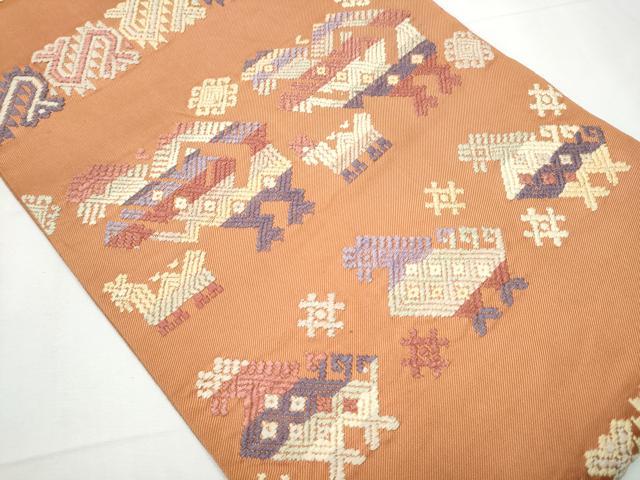 平和屋着物●六通柄 本袋帯 唐織 鳥 正絹 逸品 CAAY9911hy