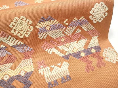 平和屋着物●六通柄 本袋帯 唐織 鳥 正絹 逸品 CAAY9911hy