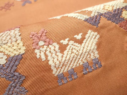 平和屋着物●六通柄 本袋帯 唐織 鳥 正絹 逸品 CAAY9911hy