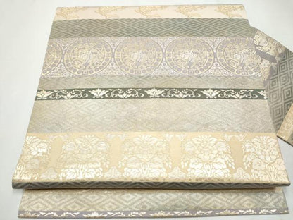 平和屋着物●九寸名古屋帯 名物裂 横段狩猟文 金糸 正絹 逸品 CAAY9926hy