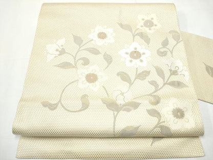 平和屋着物●本場筑前博多織 八寸名古屋帯 花唐草文 金糸 正絹 逸品 CAAY9947hy