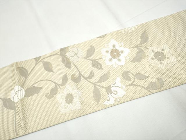 平和屋着物●本場筑前博多織 八寸名古屋帯 花唐草文 金糸 正絹 逸品 CAAY9947hy